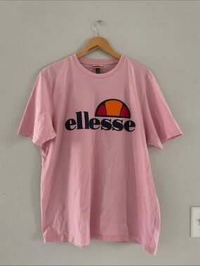 Ellesse Pink Short Sleeve Tee with Grey Logo & Orange-Red Arch
